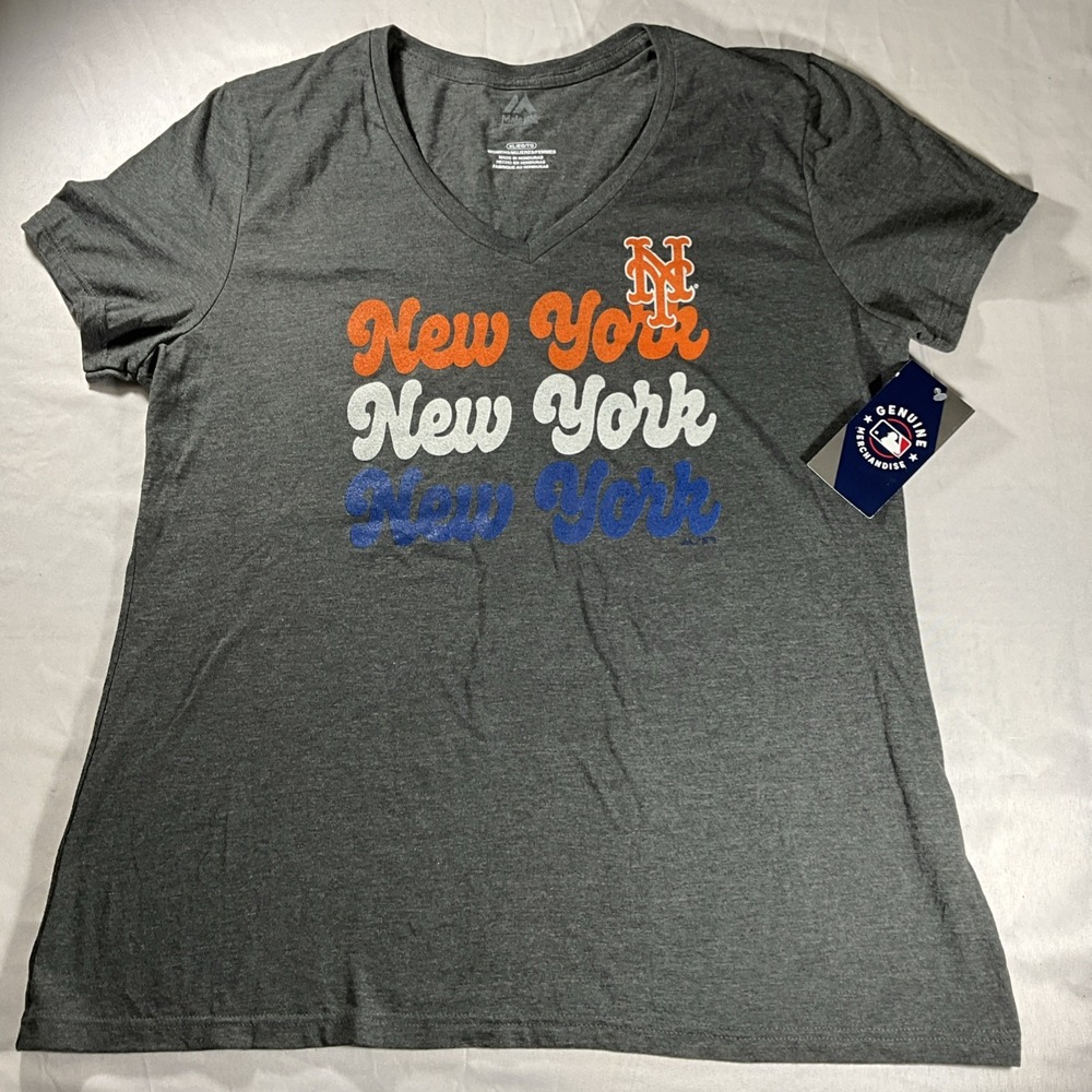 MLB New York Mets Baseball Charcoal Gray V-Neck Shirt Women's XL